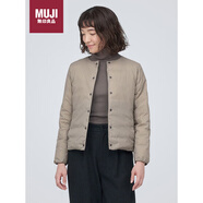 無(wú)印良品（MUJI）女式 輕量羽絨便攜式 無(wú)領(lǐng) 夾克 羽絨服女款 淺米色 XL 