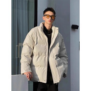 主野（ZHU YE）棉衣男冬季加厚PU皮棉服男潮日系短款面包服棉襖立領(lǐng)外套寬松冬裝 白色 L