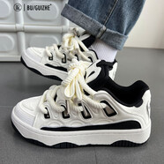 布柜者鞋子男2023新款潮牌臟辮厚底面包鞋韓版ins超火情侶款鞋潮流板鞋 白黑色 41