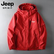 JEEP SPIRIT沖鋒衣男三合一外套男秋冬款防風保暖夾克大碼抓絨情侶潮旅游團購 紅色【女款】 L