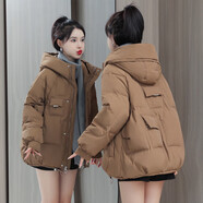 喻小熊青少女生羽絨服大學(xué)生穿的東北短款初中高中女孩韓版面包服冬外套 咖啡色 M 105斤以下