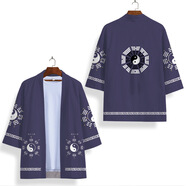 席佰龍袍睡衣皇上 改良浴衣男款披風(fēng)中國風(fēng)浮世龍袍寬松潮流七分袖開(kāi) 紫太極道袍 4XL