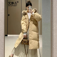 艾珠兒（Aizhuer）羽絨棉服女2025冬季新款好看中長(cháng)款韓系加厚棉襖大毛領(lǐng)棉衣外套潮 黃色 S （建議80-105斤）
