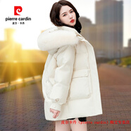 皮爾卡丹（pierre cardin）品牌高檔白鴨絨羽絨服女短款2025冬季加厚小個(gè)子中長(cháng)款大毛領(lǐng)外套 米白-狐貍毛 M (100-115體重)