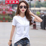 衣領(lǐng)飄飄短袖t恤女裝夏裝簡約顯瘦上衣純色衣服學(xué)生學(xué)院風(fēng)棉休閑小衫 白色 S(80-95斤)