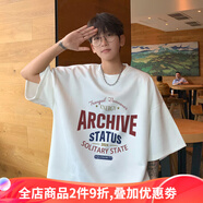 侯七爺（HOUQIYE）純棉短袖t恤男夏季日系寬松ins潮牌字母印花男士休閑重磅半袖體恤 白色 M