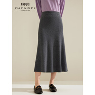 珍貝秋冬新款純羊絨針織魚(yú)尾半身裙通勤優(yōu)雅中長(cháng)款半裙女31155 深灰 XL （110碼）