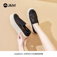 快樂(lè )瑪麗（J&M）樂(lè )福鞋女夏季鏤空透氣厚底增高懶人一腳蹬休閑鞋女 黑色 35 