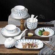 淺野造物 新品主推碗碟套裝北歐簡約陶瓷餐具菜盤子碗筷組合景德鎮(zhèn)家用早餐創(chuàng)意西餐盤ins碗 日式蘭草17件