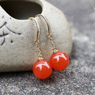 親恒薈保價(jià)官方南紅瑪瑙耳環(huán)涼山女櫻桃紅銀鍍金鑲嵌耳墜耳釘 耳環(huán)一對