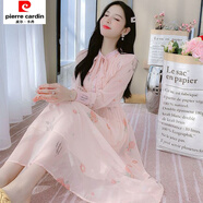 皮爾卡丹2025年新款法式溫柔甜美雪紡碎花連衣裙子女裝春款收腰顯瘦氣質(zhì) 粉色 M