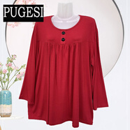 200斤中老年女裝夏季短袖T恤特大碼加肥加大胖媽媽莫代爾半袖上衣 深紅色 長(cháng) 6XL(體重210-280斤)