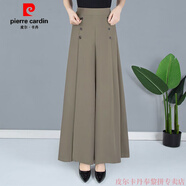 GIOIO品牌高貴垂感夏天裙褲九分闊腿褲女中青年顯瘦寬松百搭舒適寬腿褲 1055灰咖色 L (建議100120斤)