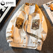 gxmy牛仔外套男春秋季潮牌衣服男士痞帥高級感印花休閑夾克男四季男裝 2137米白 XL 【120-140斤】