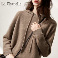 拉夏貝爾（La Chapelle）秋冬連帽羊毛衫女套頭韓版慵懶寬松帽衫針織加厚衛衣打底毛衣 純100自動(dòng)發(fā)熱駝色 純100自動(dòng)發(fā)熱S