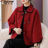 啄木鳥(niǎo)（TUCANO）小個(gè)子?jì)孧媽春裝毛呢外套洋氣新款中年老年女裝春秋短款呢子上衣 大紅(呢子上衣) M 建議(90-110斤)