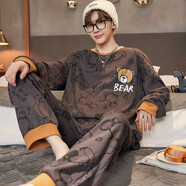 舍居睡衣男春秋季純棉長(cháng)袖長(cháng)褲卡通套裝青少年學(xué)生男士薄款全棉家居服 xyt/22709小熊（100%棉） L 標準 (高170內-重105-130斤)