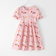 米奇丁當女童連衣裙夏季純棉公主裙女寶寶童裝外穿女孩泡泡袖碎花短袖裙子 MD裙子-純棉粉 130