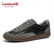 楓葉（leaveland）意大利男鞋2025新品真牛皮復(fù)古情侶款德訓(xùn)鞋戶外男士運(yùn)動(dòng)休閑板鞋 【2.0防潑水】黑色（皮鞋碼） 42