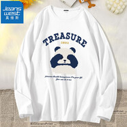 真維斯（JEANSWEST）長(cháng)袖t恤2025春秋打底衫純棉透氣上衣青少年加大碼長(cháng)袖情侶體恤衫 白色（捂臉熊貓吖） XL (推薦體重130斤-150斤左右)