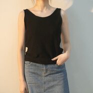 偶蔓  全棉百搭針織背心 春夏新款彈力寬松文藝內搭顯瘦純色吊帶上衣 黑色 M
