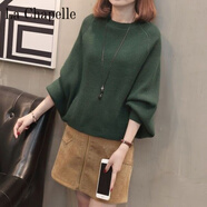 拉夏貝爾（La Chapelle）慵懶風(fēng)蝙蝠衫寬松毛衣女秋冬氣質(zhì)圓領(lǐng)套頭上衣打底針織衫潮 純100自動(dòng)發(fā)熱軍綠色 純100自動(dòng)發(fā)熱M 【100-110斤】