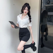 素優(yōu)米（SUYOUMI）職業(yè)裝足浴酒店工作服套裝女夏季性感收腰白襯衫修身包臀裙兩件套 主圖款 M 【建議96-104斤】
