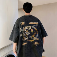 魄克重磅t恤男夏季水洗復(fù)古280克純棉短袖上衣美式潮流寬松大碼體恤衫 T688水洗黑 5XL(195-210斤)