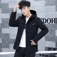 皮爾卡丹（pierre cardin）夾克男2025中長(cháng)款外套春秋款青年時(shí)尚修身連帽工裝男大碼韓版加絨 FY129黑色薄 L【適合100-115斤】