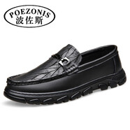 波佐斯（POEZONIS）豆豆鞋男新款男士休閑皮鞋真皮軟皮軟底一腳蹬懶人 黑色 38
