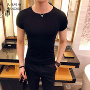 凡迪時(shí)尚修身短袖男純色t恤圓領(lǐng)韓版男半袖緊身體恤夏季健身運動(dòng)打底衫男 黑色 2XL（建議體重130斤-145斤）