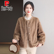 皮爾卡丹（pierre cardin）針織初冬小個(gè)子洋氣短款貂毛皮草女新款2025秋冬季水貂絨毛衣外套 駝色 L