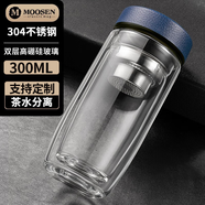 慕馨（moosen）玻璃杯水杯子泡茶杯商務(wù)辦公防摔隔熱定制印LOGO便攜耐高溫 【摔碎終生保賠】藍(lán)色300ml