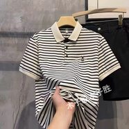 木子勝（MUZISHENG）男士poloT恤衫夏季寬松潮流條紋半袖上衣2024新款休閑翻領(lǐng)短袖T 白色 S