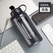 富光大號(hào)玻璃杯超大容量夏雙層水杯泡茶杯男女便攜防摔杯子1000ml 單口-800ML-灰色