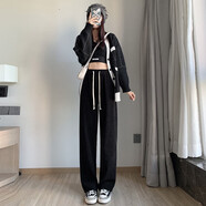 寶娜斯美拉德燈芯絨闊腿褲女春秋季高腰垂感直筒褲女生慵懶風(fēng)褲子 黑色四季常規(guī)款1條 均碼 【80-140斤】