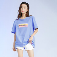 米子旗 中長(zhǎng)款下衣失蹤t恤女寬松純棉上衣2025夏季年新款短袖 1599胸前大 霧霾藍(lán) M 100-110斤