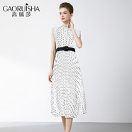 高瑞莎高瑞莎法式波點(diǎn)連衣裙立領(lǐng)無(wú)袖雪紡夏季新款收腰氣質(zhì)顯瘦女士長(cháng)裙 白色 XL