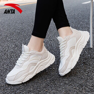 安踏女鞋跑鞋2025冬季新款運動(dòng)鞋女皮面保暖防水戶(hù)外慢跑鞋休閑鞋 泥沙灰/象牙白 35.5