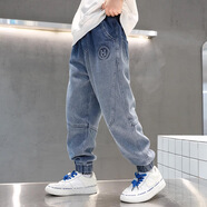 寬葉竹男童牛仔褲春秋2025新款哈倫褲子中大童男孩休閑褲兒童秋季長褲潮 藍(lán)色 130 cm