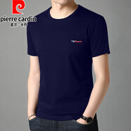 皮爾卡丹（pierre cardin）官方店短袖t恤男裝2024夏季新款純.棉打底衫潮流半袖體恤圓領(lǐng)旗艦 1877-藏青 3XL 185碼 推薦【169-180斤】