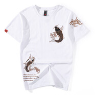 簡(jiǎn)拓 2022夏季新品薄款中國(guó)風(fēng)刺繡仙鶴純棉短袖T恤 學(xué)生情侶裝體恤男大碼半袖衫 2012白色 XL碼(140-160斤)