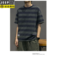 JEEP SPIRIT2025新款男士短袖t恤圓領(lǐng)夏季體恤韓版潮流條紋潮牌純棉寬松半袖 圖片色 3XL