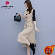 皮爾卡丹（pierre cardin）毛呢背心連衣裙子女裝春秋冬2024年新款加厚氣質(zhì)打底中長款兩件裝 圖片色（加厚）《今年流行別致漂 L (100-110斤)