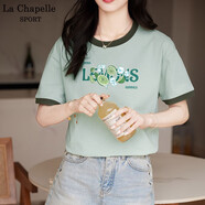 La Chapelle Sport拉夏貝爾撞色短袖t恤女夏季時尚百搭簡約休閑潮牌純棉打底衫女 薄荷綠(夏季限定) XL (推薦130-150斤)