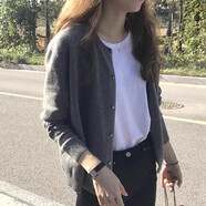 翊尚美針織衫女秋冬新款開(kāi)衫短款外套女韓版學(xué)生打底衫毛衣外搭長(zhǎng)袖上衣 灰色 【時(shí)尚百搭】 均碼【推薦80-140斤】