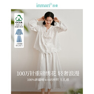茵曼（INMAN）100%新疆棉法式重工立體繡花襯衫2025春季女裝新款寬松顯瘦上衣 米白色長(cháng)袖襯衫 XL