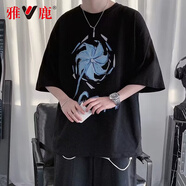 雅鹿短袖t恤男夏季冰絲速干男裝潮牌衣服男士體恤上衣寬松圓領(lǐng)半袖 D141黑色 3XL