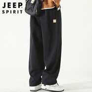 JEEP SPIRIT休閑褲男春夏季直筒褲子男士寬松純色百搭闊腿褲 黑色 3XL
