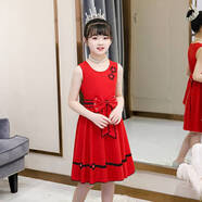金布?。↗INBUDING）秋季女童連衣裙適合3-15歲小女孩穿的秋裝新款洋氣公主裙女寶寶小 紅色背心裙 120 建議31-39斤